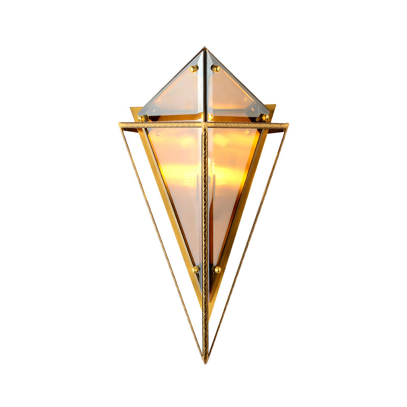 Vintage Amber/Smoke Gray Glass Triangle Wall Sconce Light - Led Lamp With Iron Frame