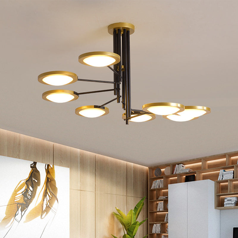 Black and Gold Round LED Chandelier Light - Modern 8-Light Metal Ceiling Lighting with Spiral Design