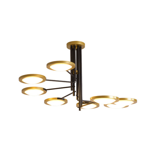 Black and Gold Round LED Chandelier Light - Modern 8-Light Metal Ceiling Lighting with Spiral Design