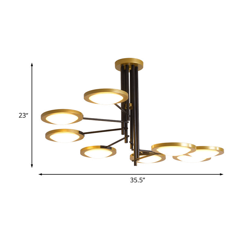 Black and Gold Round LED Chandelier Light - Modern 8-Light Metal Ceiling Lighting with Spiral Design