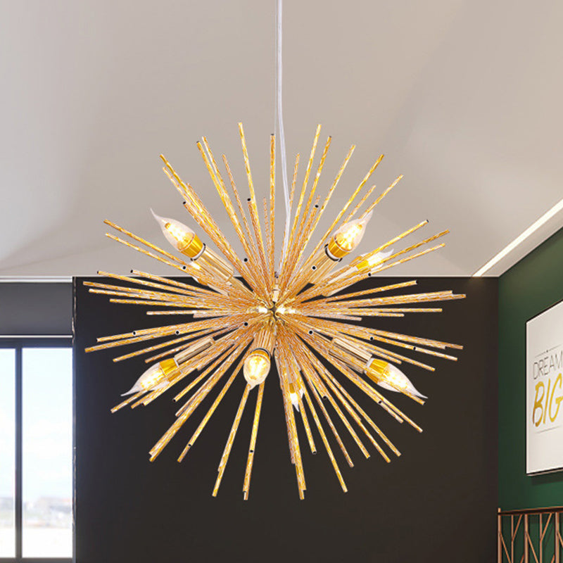 Gold Modern Sea Urchin Hanging Lamp - 12-Light Aluminum Chandelier for Restaurants