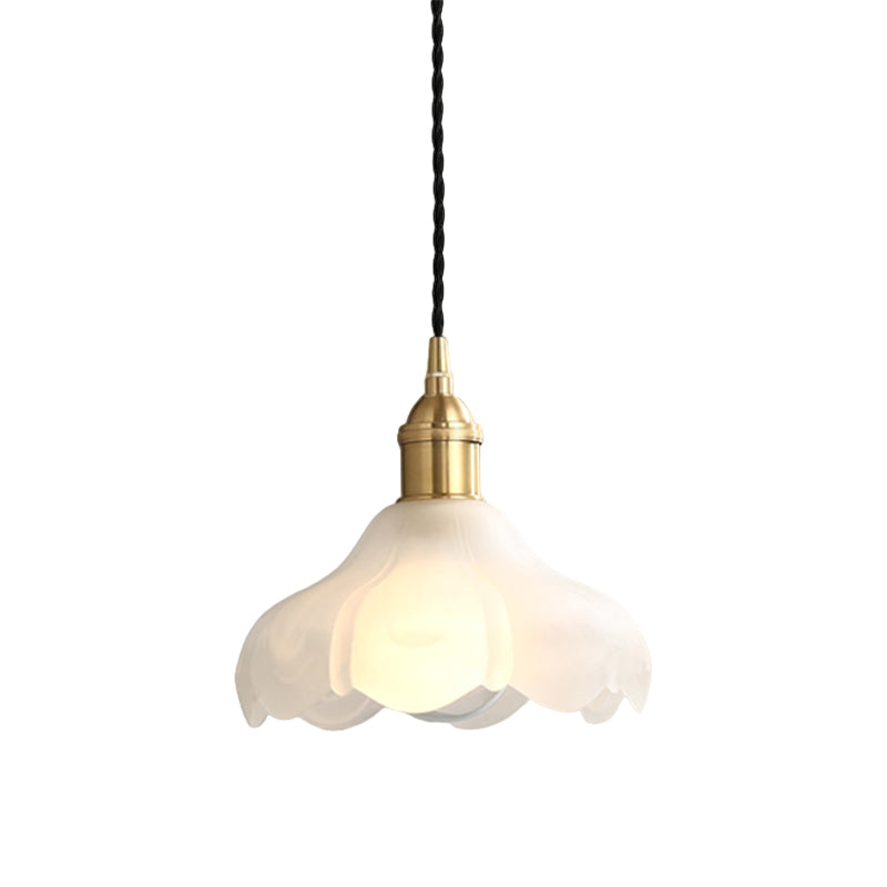 Modern Frosted Glass Scalloped Pendant Light Kit - 1-Light Contemporary Hanging Fixture in White