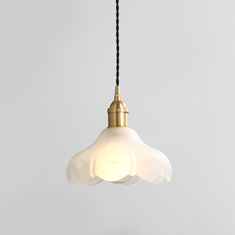 Modern Frosted Glass Scalloped Pendant Light Kit - 1-Light Contemporary Hanging Fixture in White