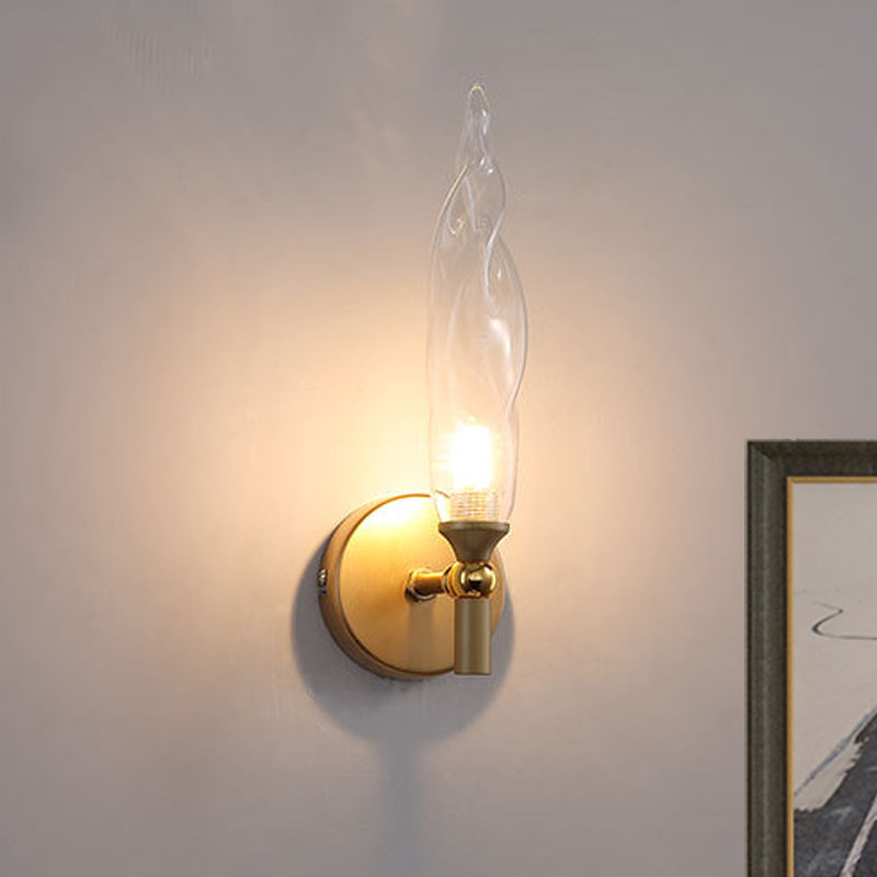 Modern Brass Torch Sconce: Led Wall Mount Lamp With Clear Glass - Bedside Lighting