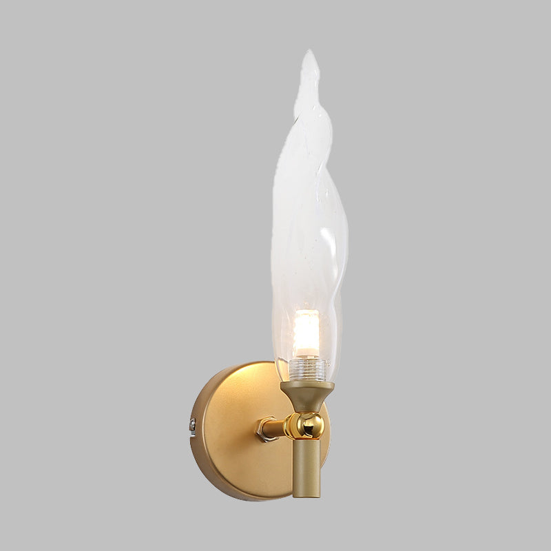 Modern Brass Torch Sconce: Led Wall Mount Lamp With Clear Glass - Bedside Lighting
