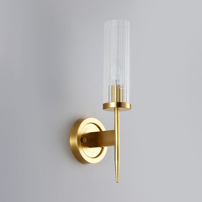 Modern Gold Corner Wall-Mount Lamp With Clear Glass: Cylinder Sconce Lighting