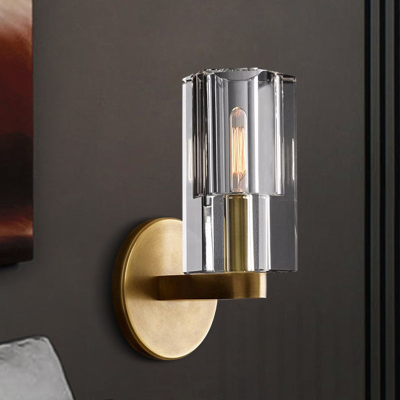 Minimalist Brass Sconce With Clear Triangle Glass Shade For Living Room Wall