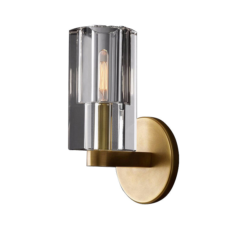 Minimalist Brass Sconce With Clear Triangle Glass Shade For Living Room Wall