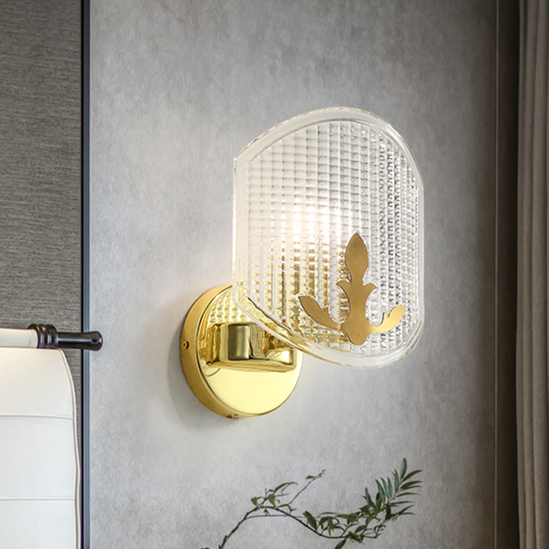 Gold Corner Wall Sconce With Clear Lattice Glass And Post-Modern Oval Design