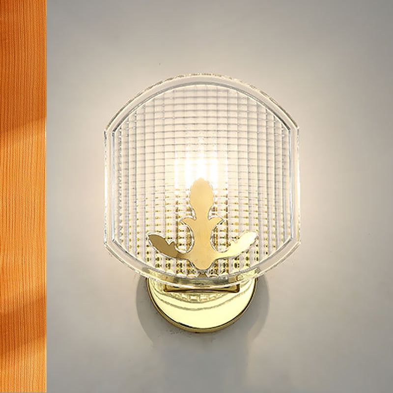 Gold Corner Wall Sconce With Clear Lattice Glass And Post-Modern Oval Design