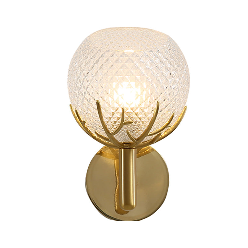 Modern Gold Wall Sconce With Clear Lattice Glass And Antler Design
