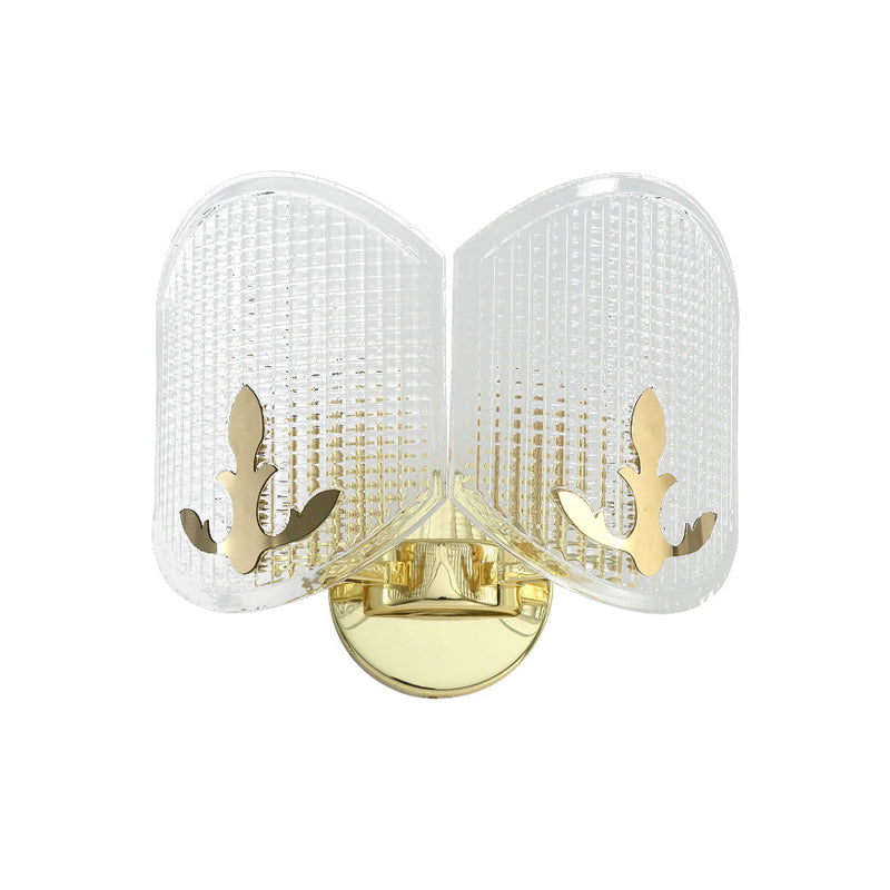 Contemporary Gold Arc Wall Sconce With Dual Clear Glass Latticed Heads