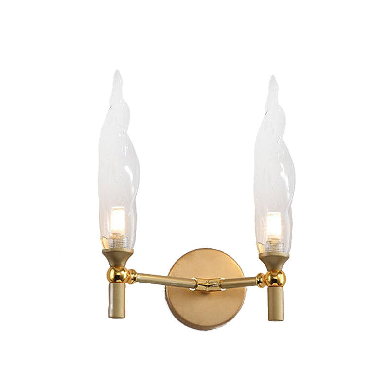 Gold Double Arm Wall Mount Sconce With Clear Glass Shade - Modern Metal Lighting Fixture For Living