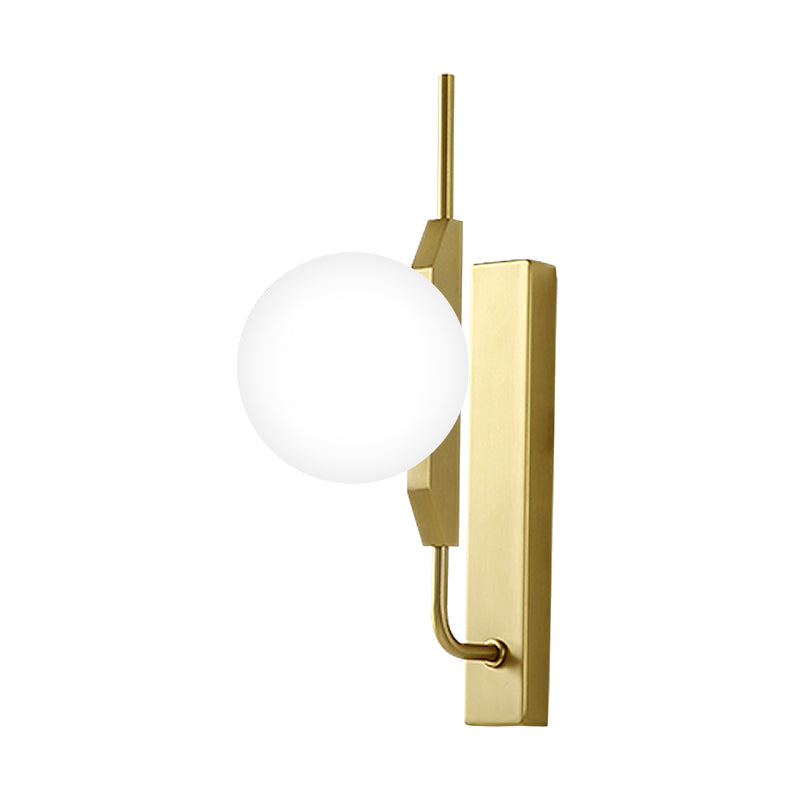 Globe Living Room Sconce - Frosted White Glass Modern Wall Light With Gold Backplate