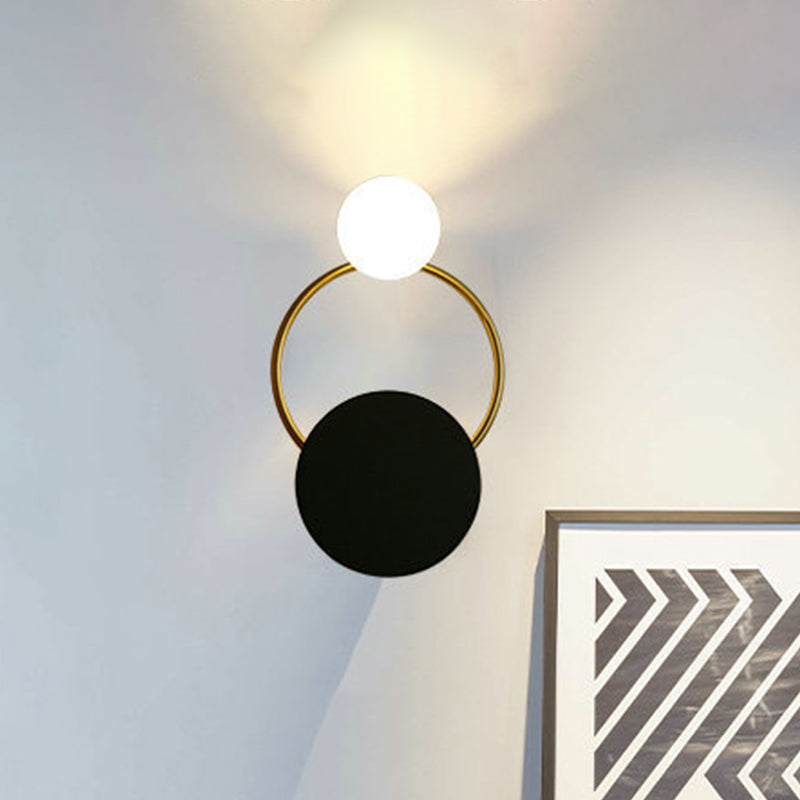 Modern Black And Gold Round Wall Sconce For Bedside Lighting