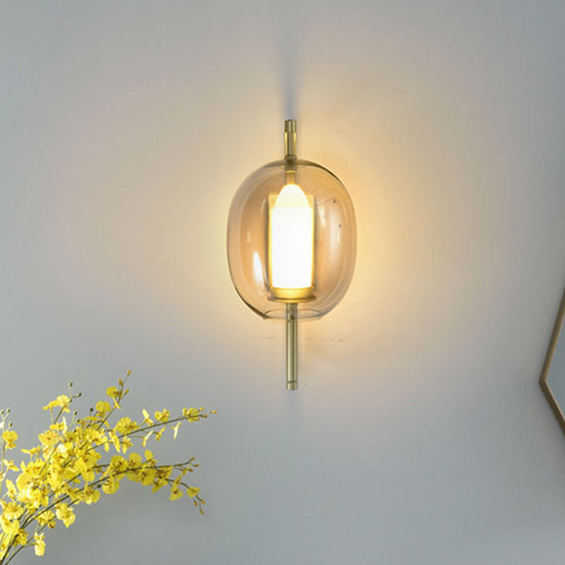 Modern Gold Corner Wall Sconce With Oval Clear Glass Shade
