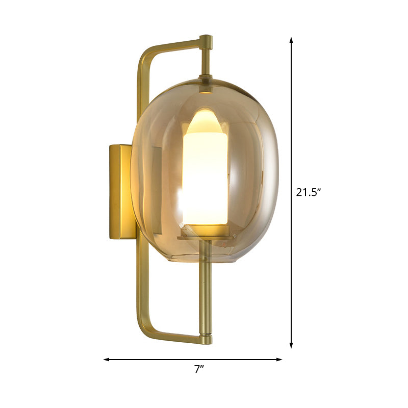 Modern Gold Corner Wall Sconce With Oval Clear Glass Shade