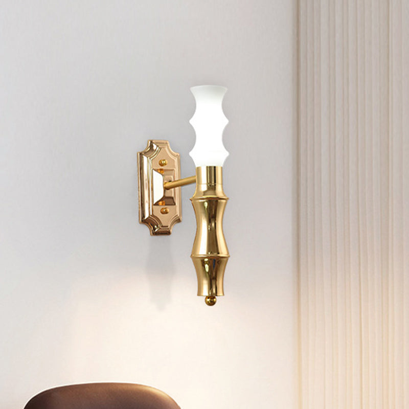 Post-Modern Bamboo Sconce Metal 1 Light Brass Fixture For Living Room Lighting