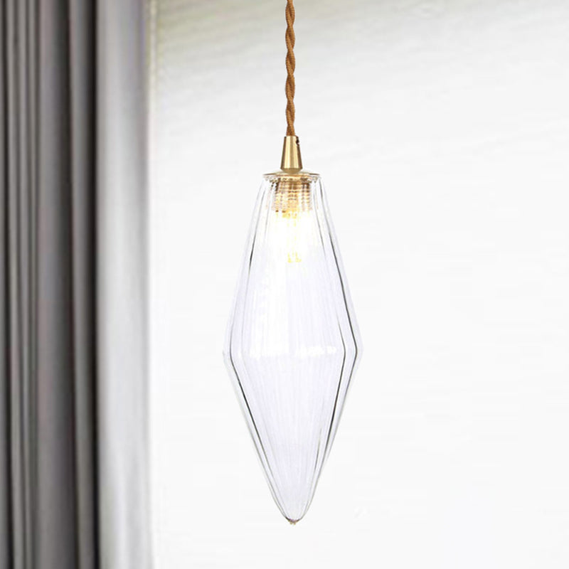 Contemporary Amber/Clear Glass Diamond Pendant Light Fixture - 1-Light 3/4 Wide Dining Room Hanging