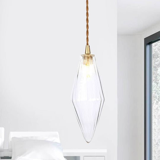 Contemporary Amber/Clear Glass Diamond Pendant Light Fixture - 1-Light 3/4 Wide Dining Room Hanging