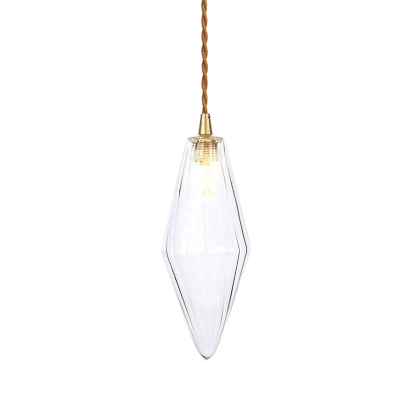 Contemporary Amber/Clear Glass Diamond Pendant Light Fixture - 1-Light 3/4 Wide Dining Room Hanging