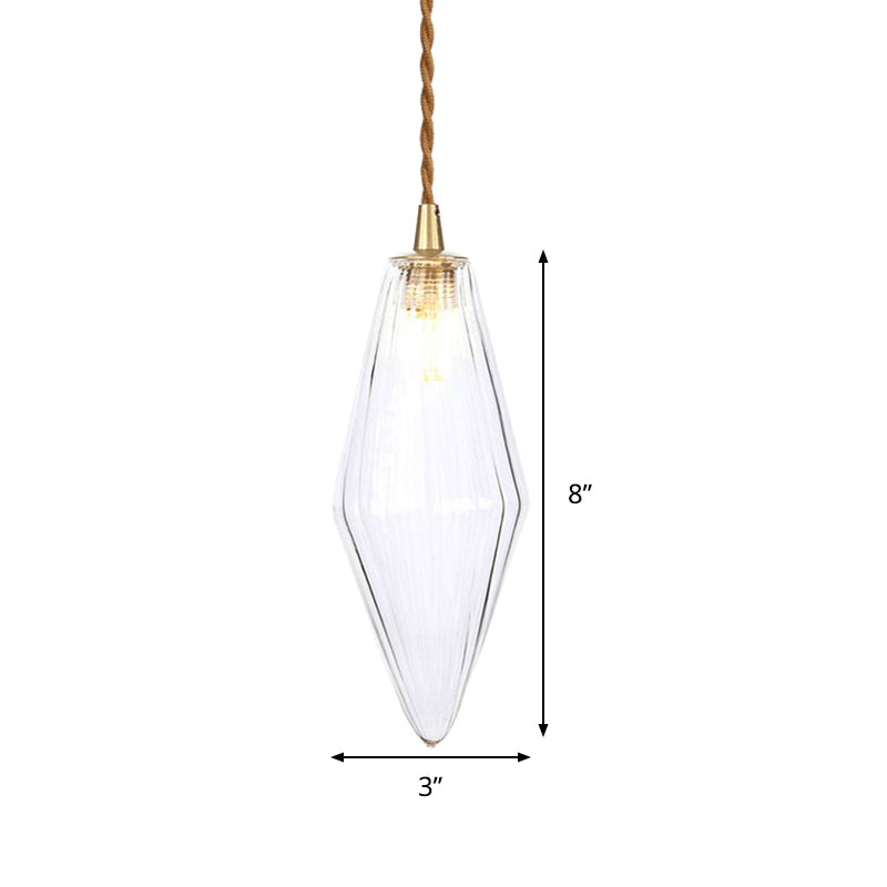 Contemporary Amber/Clear Glass Diamond Pendant Light Fixture - 1-Light 3/4 Wide Dining Room Hanging