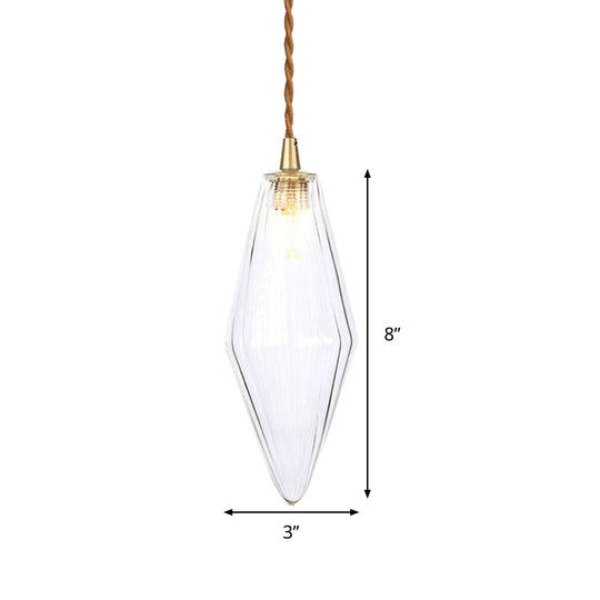 Contemporary Amber/Clear Glass Diamond Pendant Light Fixture - 1-Light 3/4 Wide Dining Room Hanging