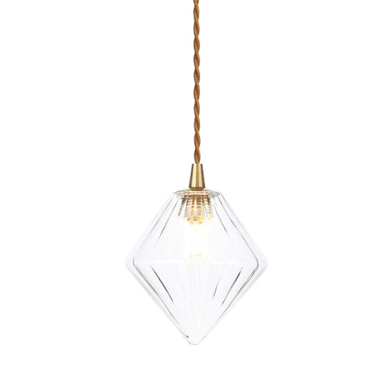 Contemporary Amber/Clear Glass Diamond Pendant Light Fixture - 1-Light 3/4 Wide Dining Room Hanging