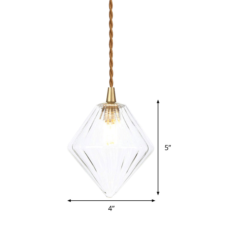 Contemporary Amber/Clear Glass Diamond Pendant Light: Stylish 1-Light Dining Room Hanging Lamp Kit (3"/4" Wide)