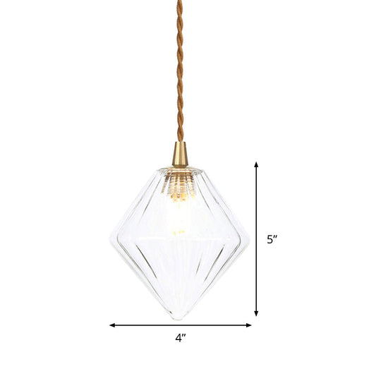 Contemporary Amber/Clear Glass Diamond Pendant Light Fixture - 1-Light 3/4 Wide Dining Room Hanging