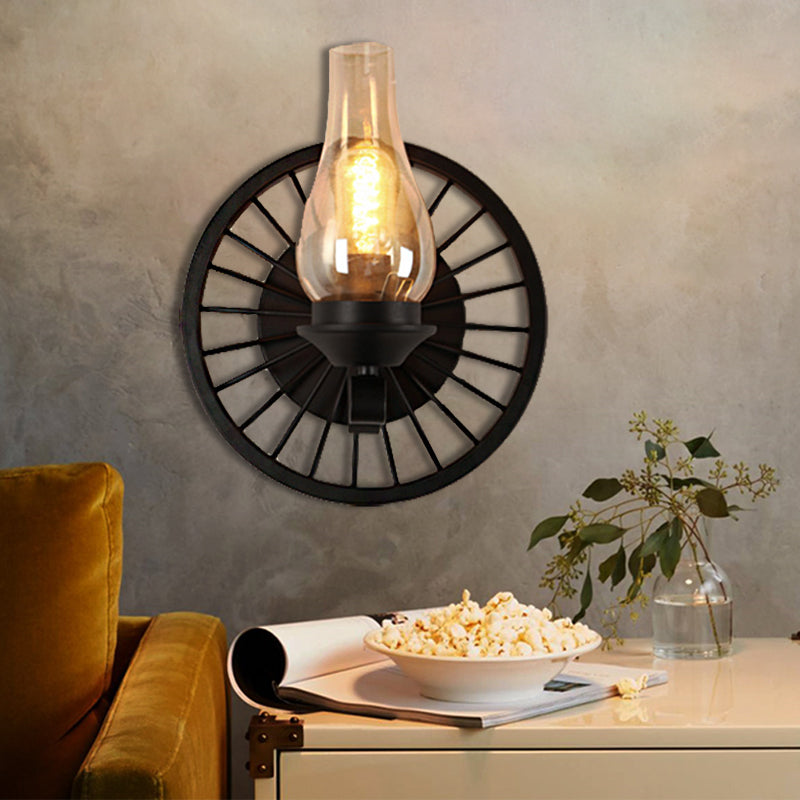 Coastal Amber Glass Wall Sconce - Vase Shade Dining Room Light Fixture With Black Half-Light Lamp &