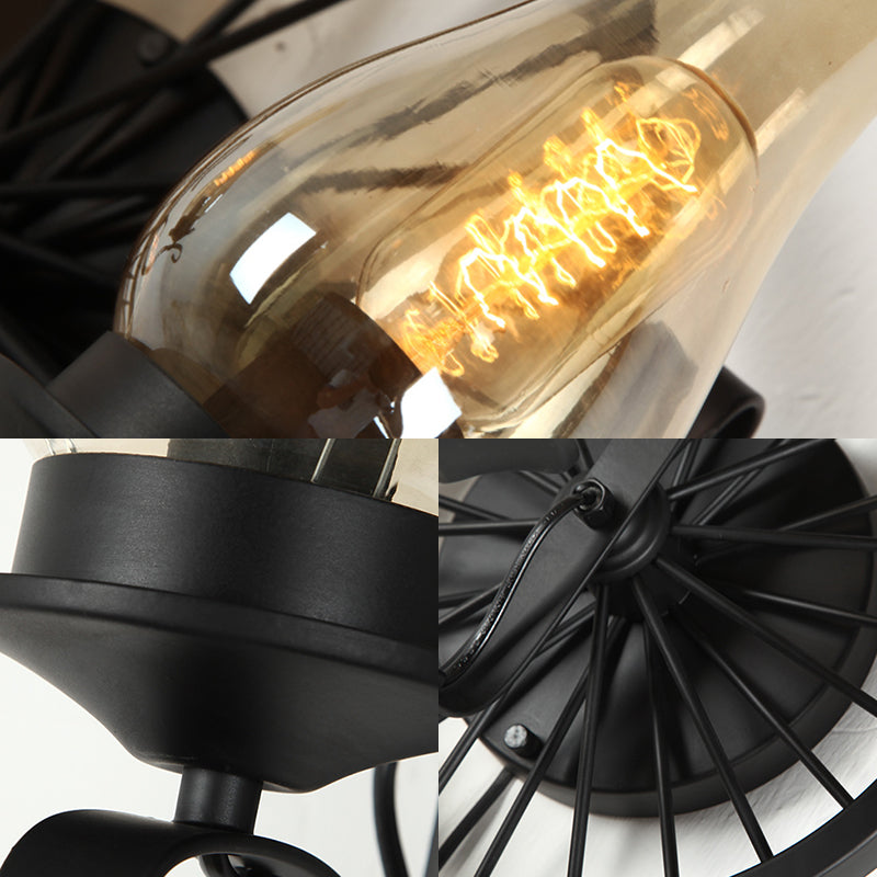 Coastal Amber Glass Wall Sconce - Vase Shade Dining Room Light Fixture With Black Half-Light Lamp &