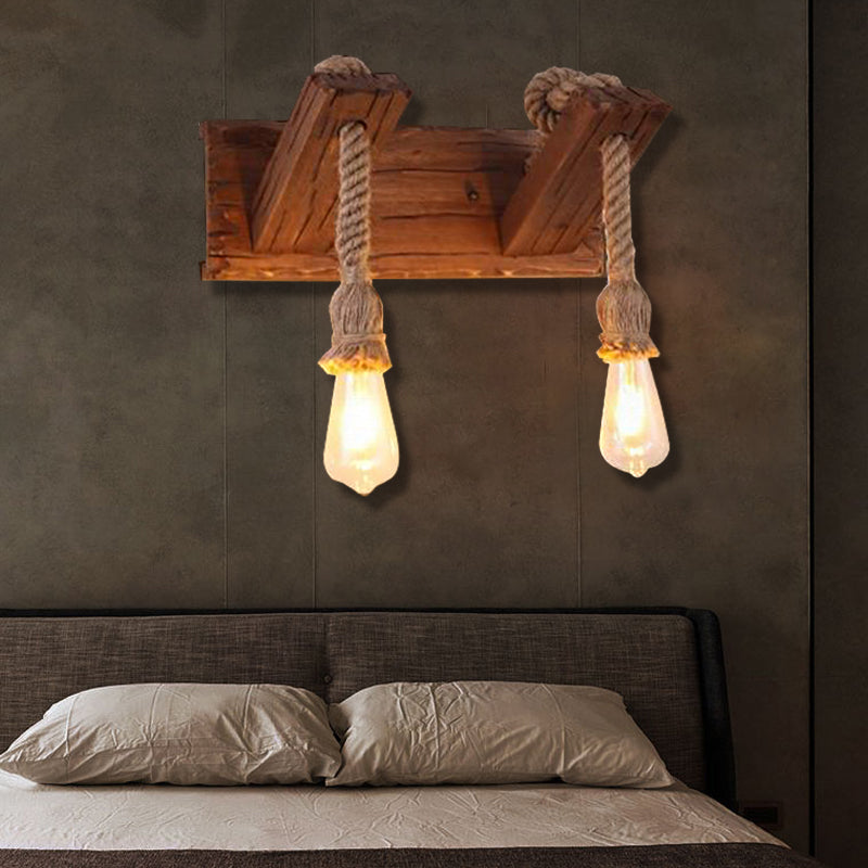 Industrial Style Wood Wall Sconce With Exposed Bulb And Rope Detail - Perfect For Bedroom Lighting 2