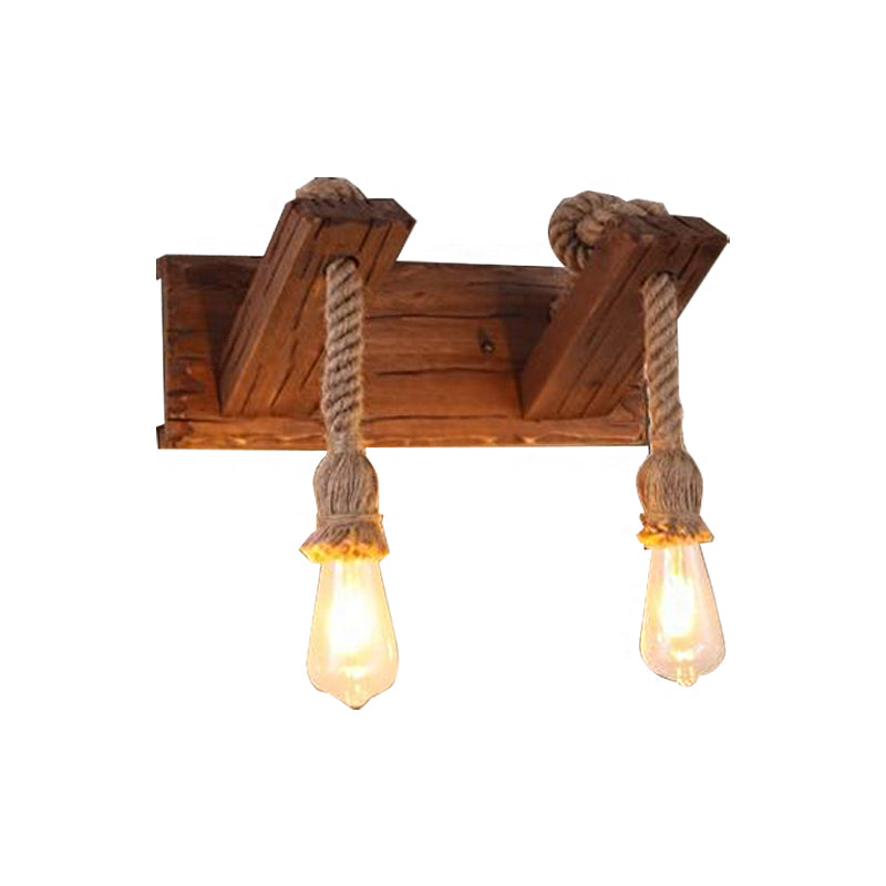 Industrial Style Wood Wall Sconce With Exposed Bulb And Rope Detail - Perfect For Bedroom Lighting