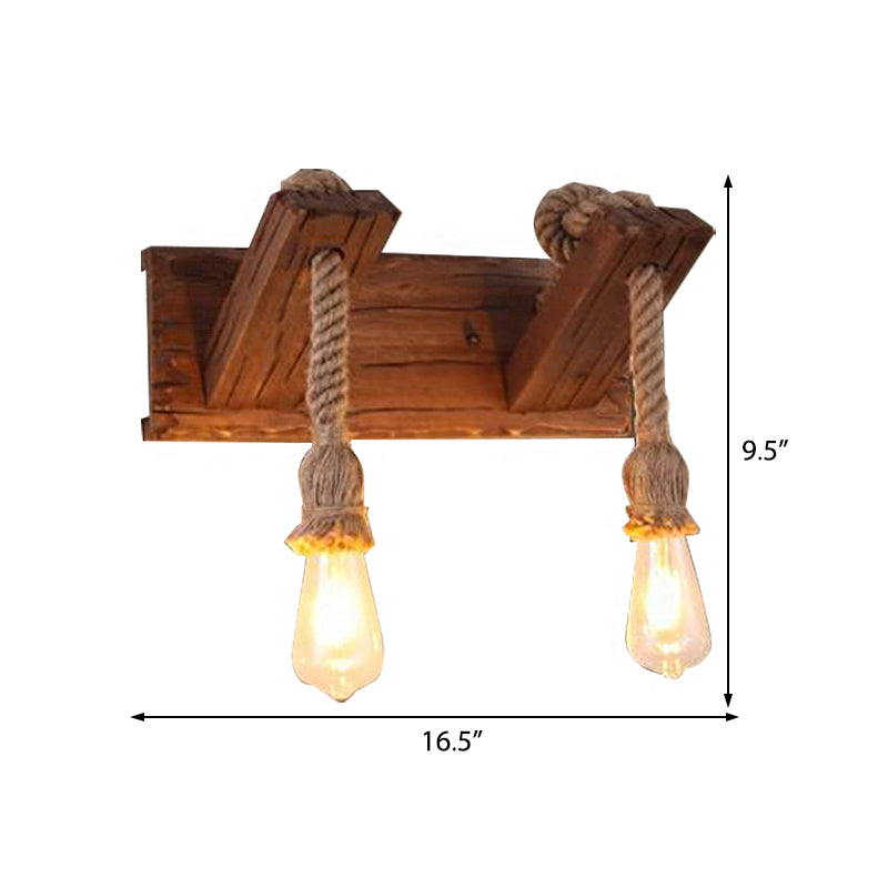 Industrial Style Wood Wall Sconce With Exposed Bulb And Rope Detail - Perfect For Bedroom Lighting