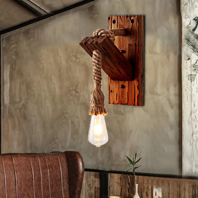 Industrial Style Wood Wall Sconce With Exposed Bulb And Rope Detail - Perfect For Bedroom Lighting 1