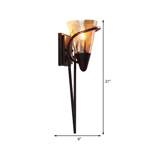 Vintage Amber Glass Conical Sconce Lamp: Wall-Mounted Black Light With 1 Bulb & Rectangle Backplate