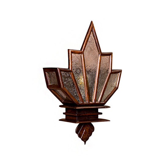 Rustic Style Clear Textured Glass Wall Sconce Light Fixture In Brown - Vibrant 1-Light Lamp