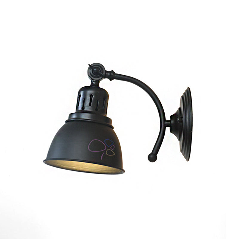 Industrial Black/Rust Metal Wall Mounted Sconce Lamp With Dome Shade - Ideal For Dining Room