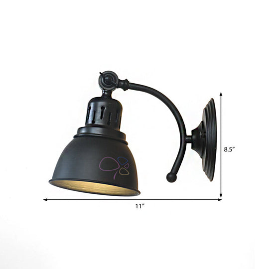 Industrial Black/Rust Metal Wall Mounted Sconce Lamp With Dome Shade - Ideal For Dining Room