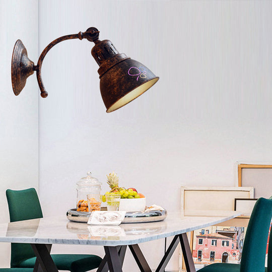 Industrial Black/Rust Metal Wall Mounted Sconce Lamp With Dome Shade - Ideal For Dining Room Rust