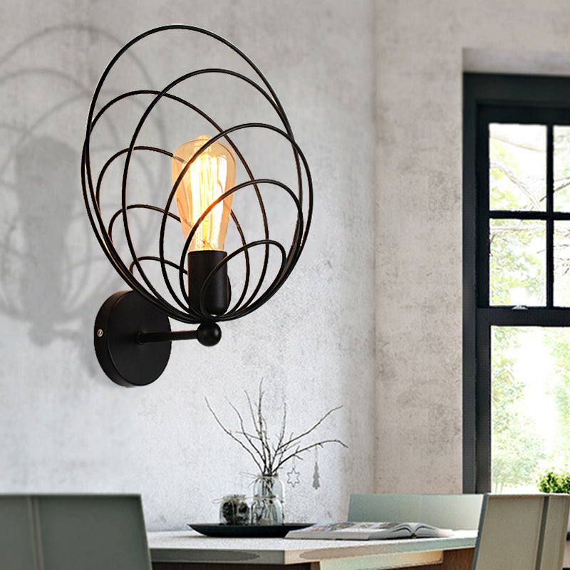 Industrial Black Metal Ring Wall Sconce For Dining Room With Single Light Fixture