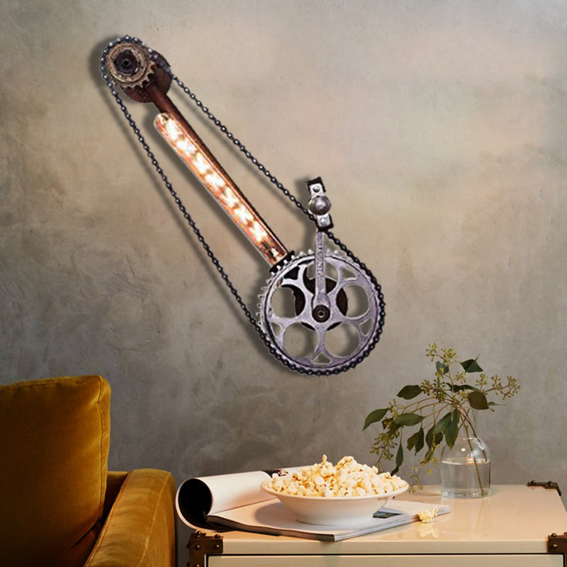 Industrial Black Metal Sconce Lighting: Wall Mounted Lamp With Gear Detailing For Dining Room