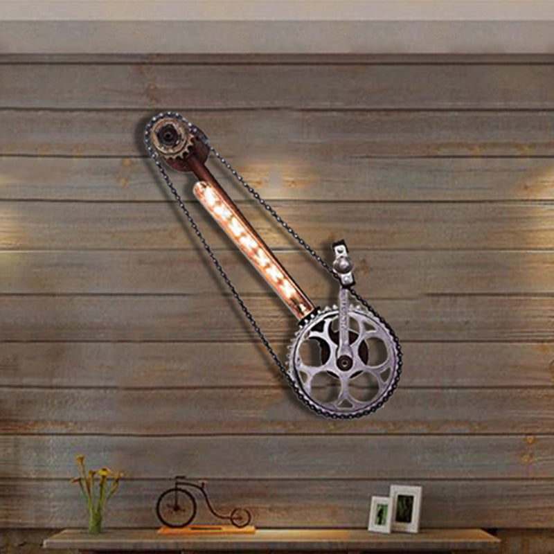 Industrial Black Metal Sconce Lighting: Wall Mounted Lamp With Gear Detailing For Dining Room