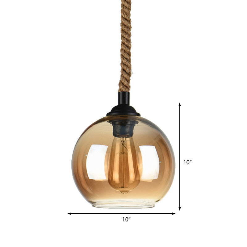 Industrial Globe Pendant Lighting - 8/10 Wide 1 Light Clear/Amber Glass Black