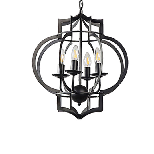 Industrial Black Chandelier Pendant Light with Metal Candle Shade - 4-Bulb Ceiling Lamp for Dining Room