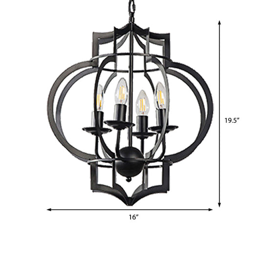Industrial Black Chandelier Pendant Light with Metal Candle Shade - 4-Bulb Ceiling Lamp for Dining Room