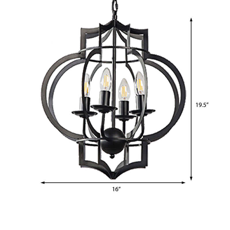 Industrial Dining Room Chandelier Pendant Light - 4-Bulb Candle Metal Shade Ceiling Lamp In Black