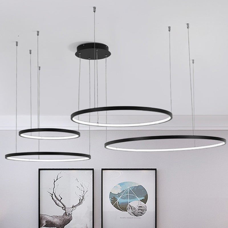 Minimalist Acrylic Chandelier Light - Black Circular Pendant Fixture (1/2/3 Lights) In White/Warm