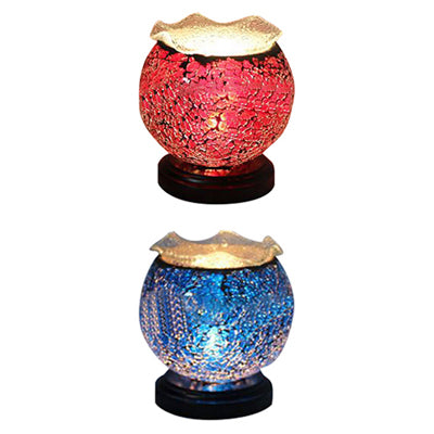 Tiffany Globe Shaped Desk Light With Plug In Cord - 1 Glass Small Lamp In Blue/Red For Kids Bedroom